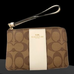 Coach Tan and Cream Signature Wristlet 6 X 4